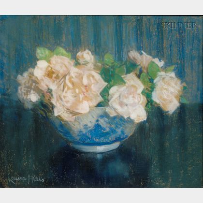 Laura Coombs Hills (American, 1859-1952) Roses in a Blue Bowl