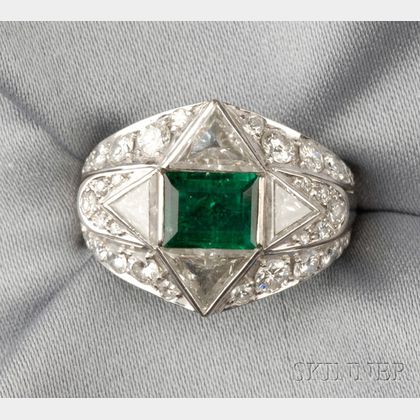 14kt White Gold Emerald, and Diamond Ring