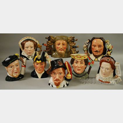 Eight Large Royal Doulton Ceramic Character Jugs