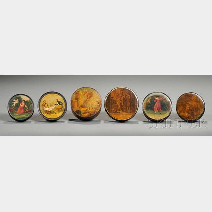 Six Assorted Round Snuff Boxes