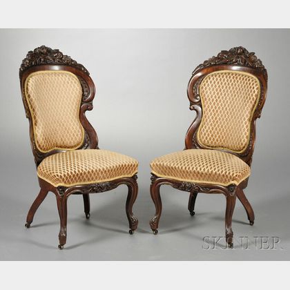 Pair of American Victorian Laminated Rosewood Side Chairs