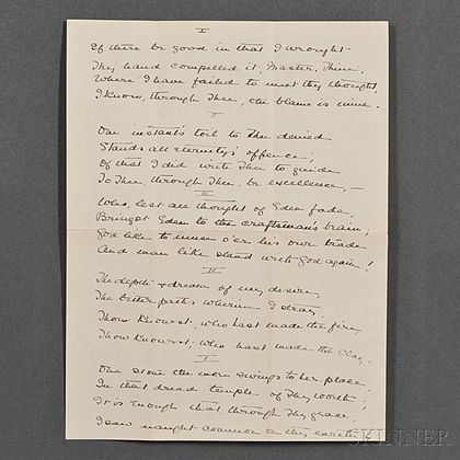 Kipling, Rudyard (1865-1936) Autograph Poem, Signed.