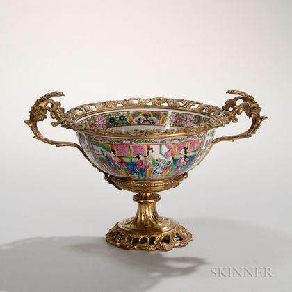 Gilt-bronze-mounted Faux Rose Mandarin Bowl