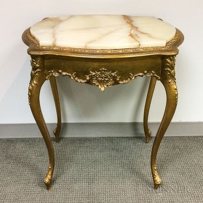 Louis XV-style Gold-painted Stone-top Table