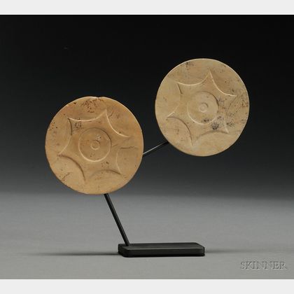 Pair of Prehistoric Carved Stone Ear Spools