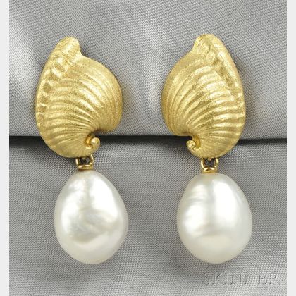18kt Gold and Baroque South Sea Pearl Earpendants, Tony White