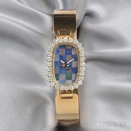 14kt Gold, Opal, and Diamond Bangle Wristwatch
