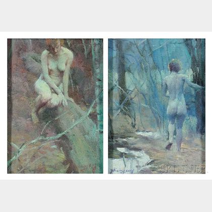 Zhang Hongnian (Chinese, b. 1947) Two Works: Nude Walking Away
