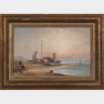Copley Fielding (British, 1787-1855) Hartlepool / Fisherfolk on the Beach at Dusk
