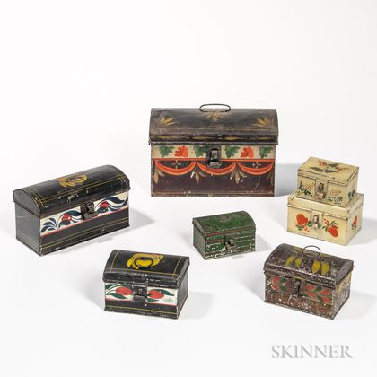Seven Painted Tin Boxes