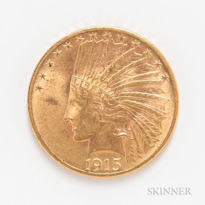 1915 $10 Indian Head Gold Coin. Estimate $500-700