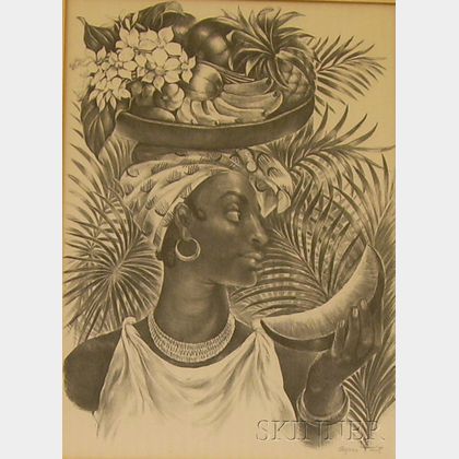 Framed Lithograph on Paper/board, Delphina , by Agnes Gabrielle Tait (American, 1897-1981)