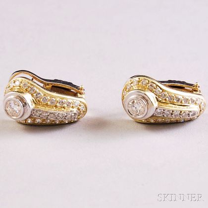 Bicolor 14kt Gold and Diamond Half-hoop Earrings