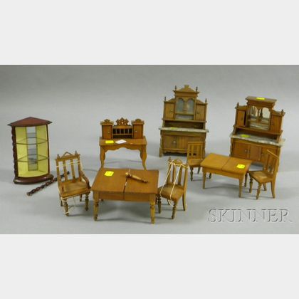 Approximately Thirty-six Pieces of Wood and Tin Dollhouse Furniture with Accessories