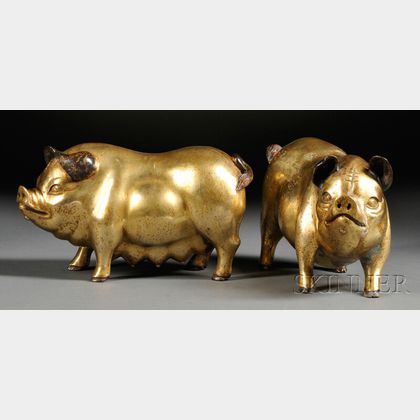 Pair of Gilt-bronze Pigs