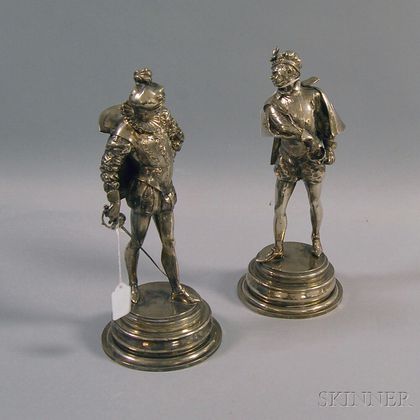 Lalouette (French, Late 19th/Early 20th Century) Pair of Silvered Dueling Figures