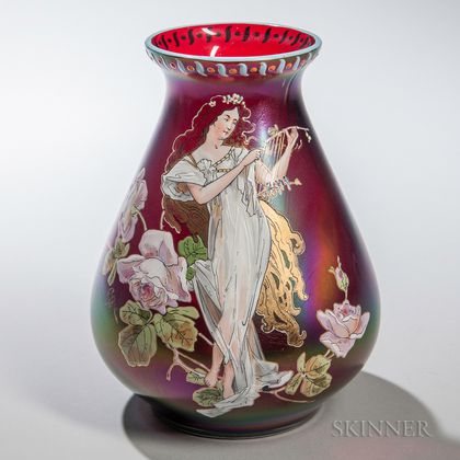 Bohemian Art Nouveau Glass Vase
