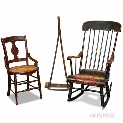 Primitive Wood Hand Truck, a Boston Rocker, and a Victorian Side Chair. Estimate $20-200