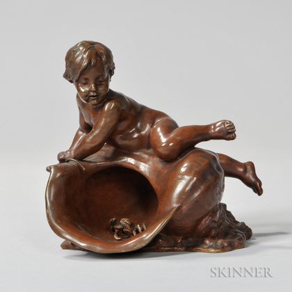 Louis Ernest Barrias (act. France, 1841-1905) Bronze Figure of a Boy on a Shell