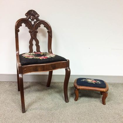 Gothic Revival Mahogany Side Chair and a Stool