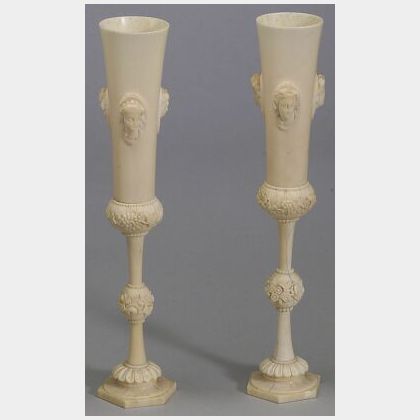 Pair of Continental Carved Ivory Footed Vases