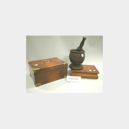 Treen Mortar and Pestle, Two Wooden Boxes and a Mahogany Dressing Mirror. 
