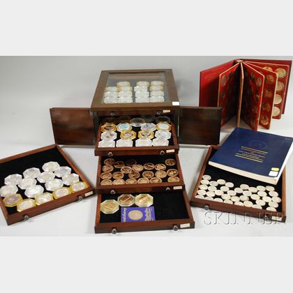 Fifty-one Franklin Mint Sterling Silver Numismatic Issues and Sixty-one Franklin Mint and Other Bronze and Metal Medals and Coins