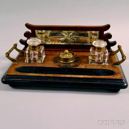 Brass and Carved Wood Inkstand