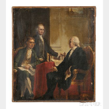 Constantino Brumidi (Italian/American, 1805-1880) Study for George Washington with Jefferson and Hamilton