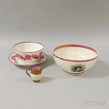 Four Pink Lustre Tableware Items