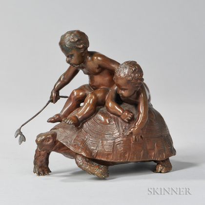 Louis Ernest Barrias (act. France, 1841-1905) Bronze Figure of Children on a Tortoise