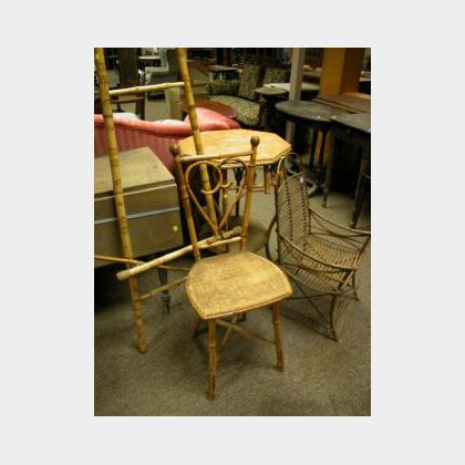 Two Bamboo Chairs, an Easel and Occasional Table. 