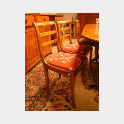 Set of Eight Empire-style Needlepoint Upholstered Maple Side Chairs. 