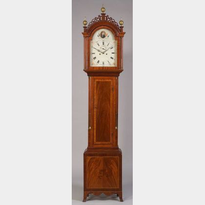American Federal Inlaid Mahogany Tall Case Clock