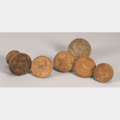 Group of Six Carved Wooden Butter Molds