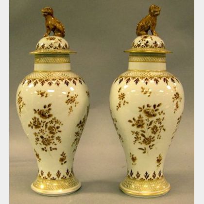 Pair of Chinese Export Porcelain Sepia Decorated Covered Vases. 