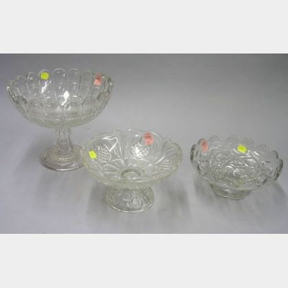Three Colorless Pressed Pattern Glass Compotes. 