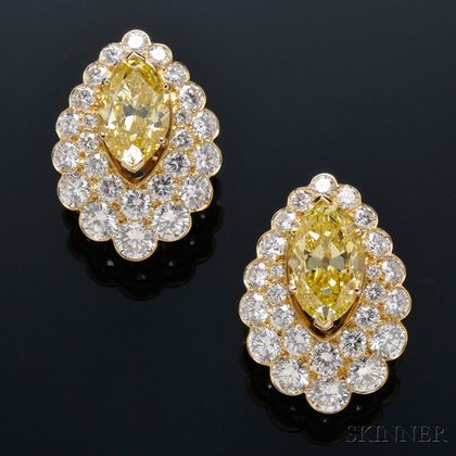Fancy-colored Diamond and Diamond Earrings
