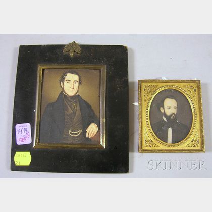 Two Framed 19th Century Painted Miniature Portraits of Gentlemen