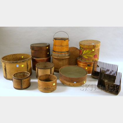 Fourteen Assorted Country Wooden and Metal Domestic and Decorative Items