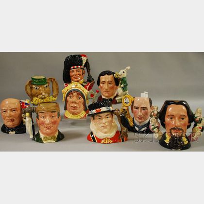 Nine Large Royal Doulton Ceramic Character Jugs