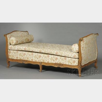Louis XVI-style Carved Fruitwood Upholstered Daybed