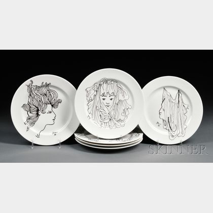 Set of Six Jean Cocteau for Christofle Plates