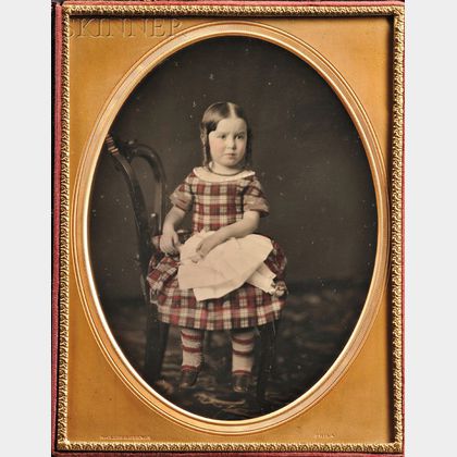 McClees & Germon (American, fl. 1846-1855) Hand-tinted Half-plate Daguerreotype of a Young Girl in a Plaid Dress