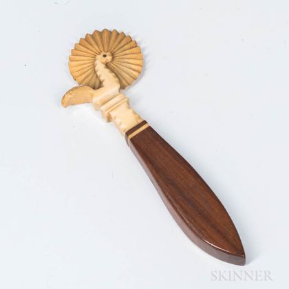 Carved Whale's Tooth and Mahogany Jagging Wheel