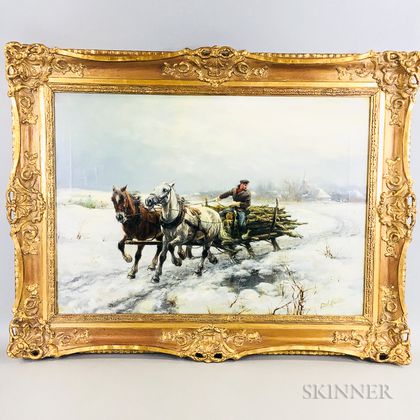 Dirk Meesters (British, 1899-1950) Sleigh Ride Through a Snowy Field