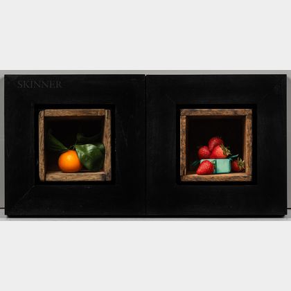 Sean Beavers (American, b. 1970) Two Framed Still Lifes of Fruit: Strawberries