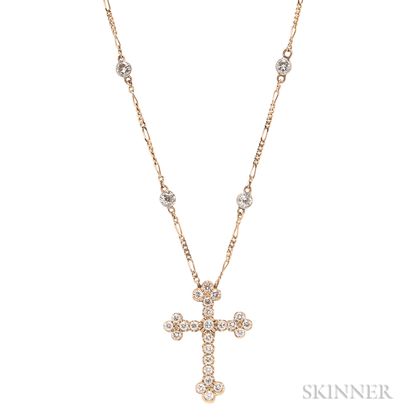 14kt Gold and Diamond Cross and Chain