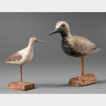 Two Carved and Painted Wooden Shorebird Figures