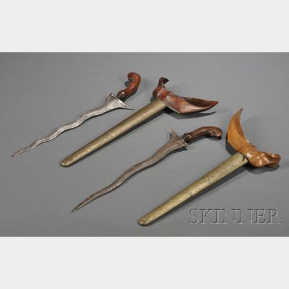 Two Wood-handled Krises with Scabbards
